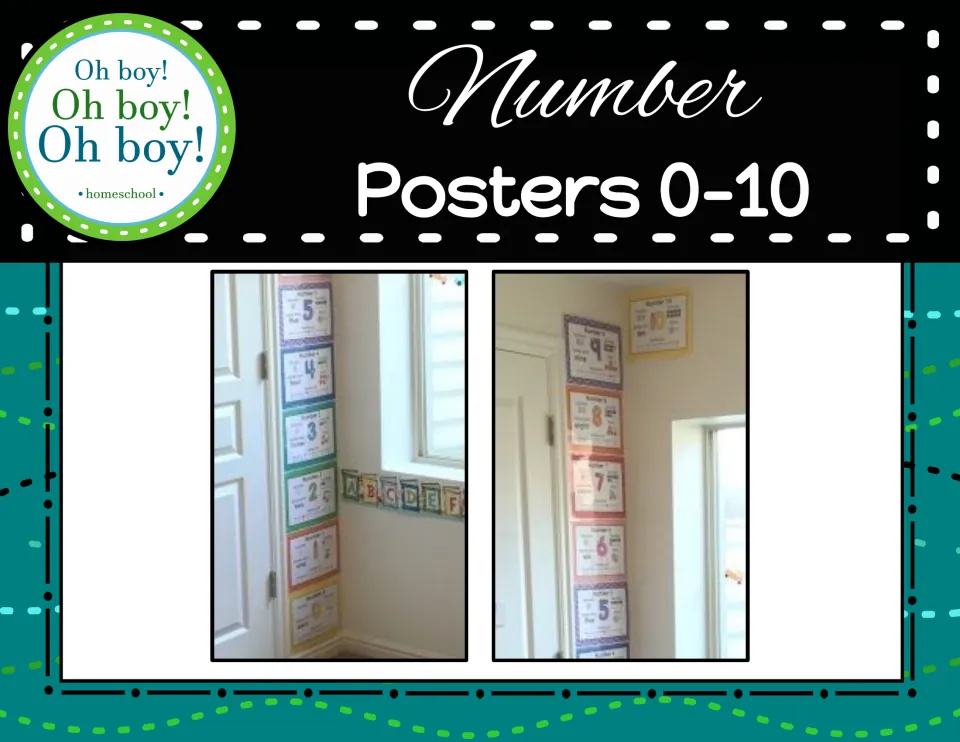 Cover of the number poster set for 0–10, showing photographs of the posters displayed on classroom walls