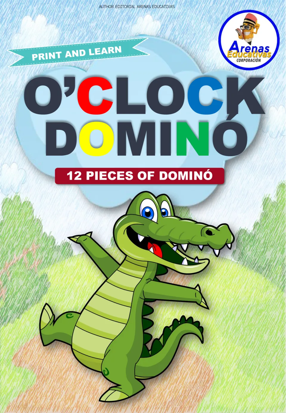 Cover of the time domino resource labeled 'Print and Learn' and '12 Pieces of Dominó' for the card set.