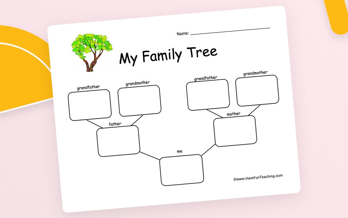 1-Child Family Tree Worksheet for Kids preview: One-child position labeled me