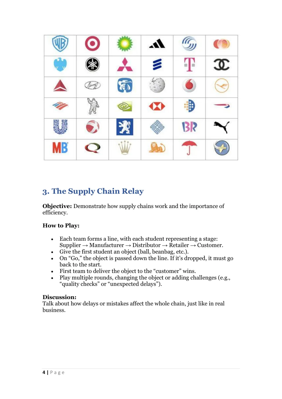 Brand logo examples and Supply Chain Relay instructions tracing supplier through customer by passing an object