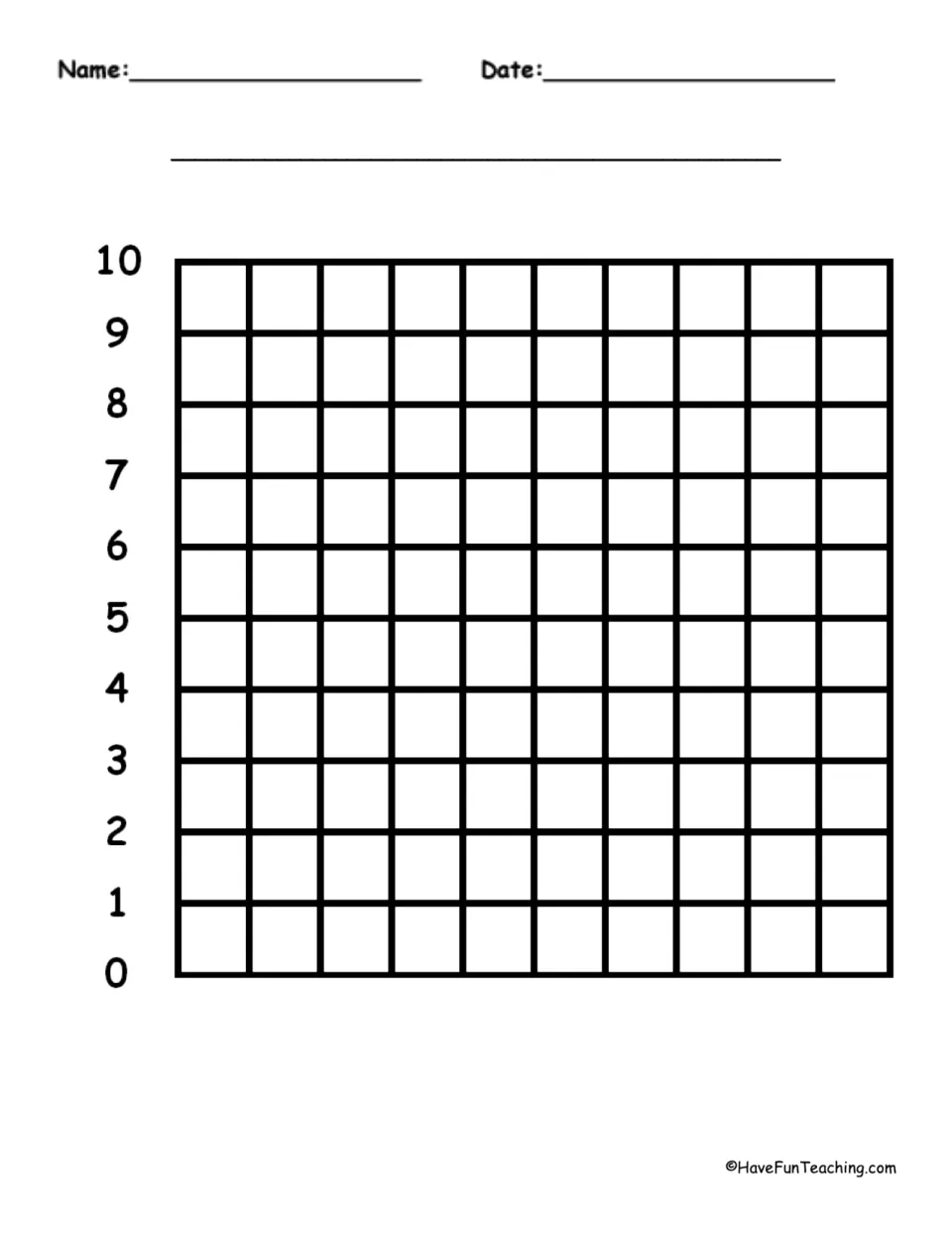 10 by 10 graph paper with only the vertical axis numbered 0 to 10, ready for students to plot values on one scale