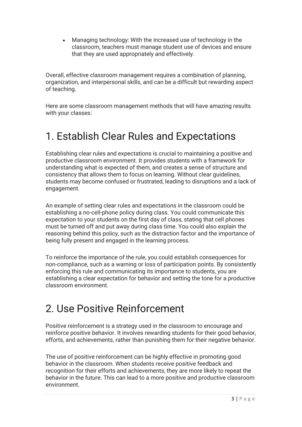 Technique 1, clear rules and expectations, using a no-cell-phone policy; technique 2, positive reinforcement begins