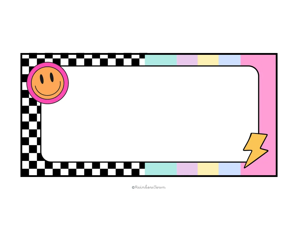 Blank editable drawer label with retro checkers, a smiley face and lightning bolt, left empty for a custom drawer name