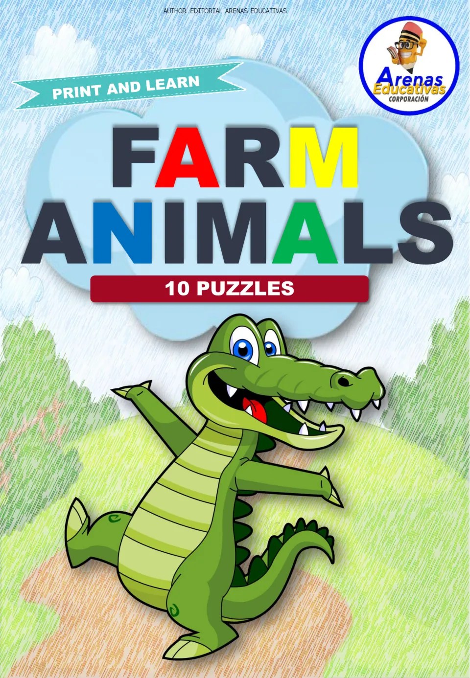 Cover of the farm animal number puzzle resource, titled 'Farm Animals' and labeled '10 Puzzles'