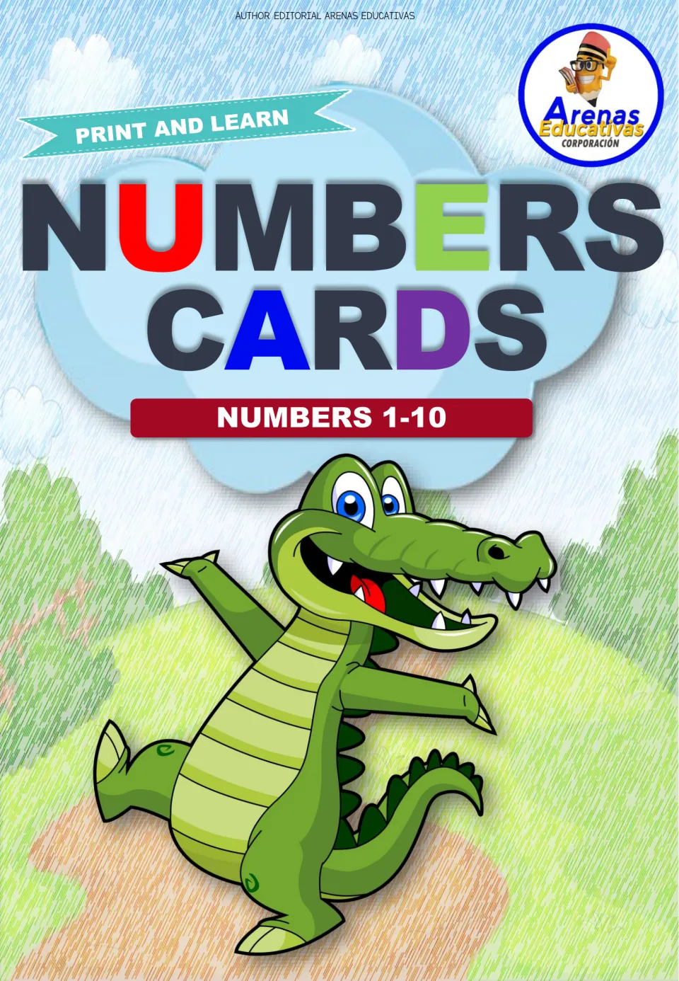 Cover of the Spanish number flashcard set, headed “Numbers Cards” and labeled “Numbers 1-10.”