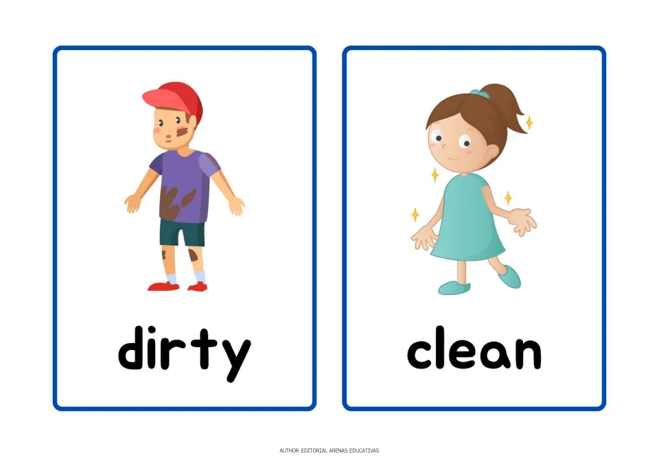Dirty and clean: a mud-stained boy in a red cap stands next to a sparkling girl in a teal dress and slippers