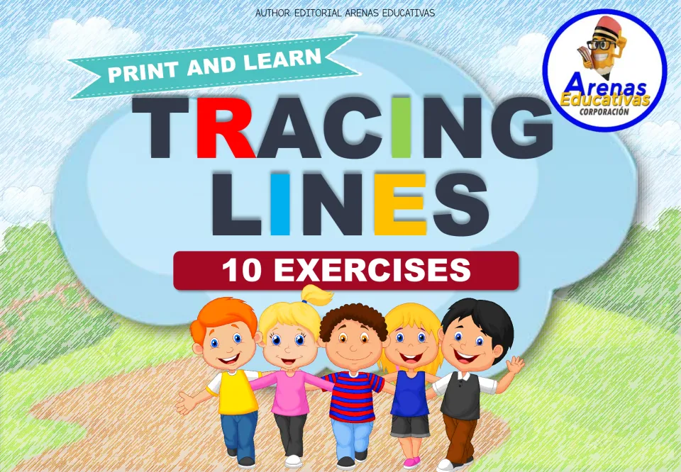 Cover of the tracing practice resource labeled "Print and Learn," "Tracing Lines," and "10 Exercises"