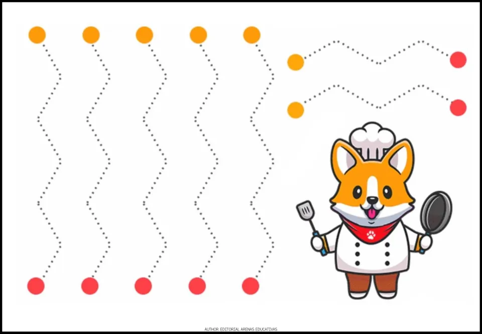 Tracing practice sheet 2: five vertical wavy paths and two horizontal wavy paths between colored endpoints