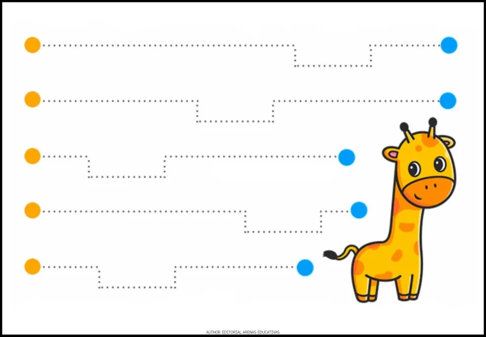 Tracing practice sheet 5: five horizontal paths, each with one rectangular dip, between orange and blue endpoints