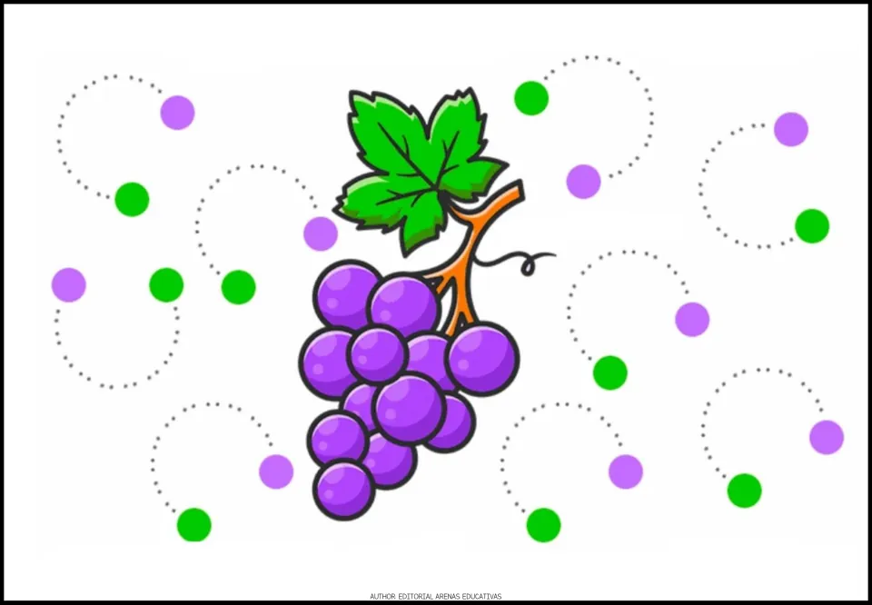 Tracing practice sheet 6: nine open circular paths for tracing rounded turns between green and purple endpoints