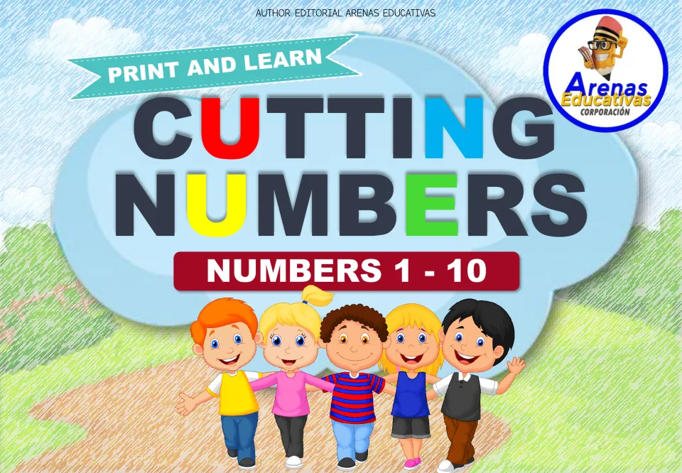 Cover of the number tracing and cutting resource, labeled 'Cutting Numbers,' 'Numbers 1–10' and 'Print and Learn'