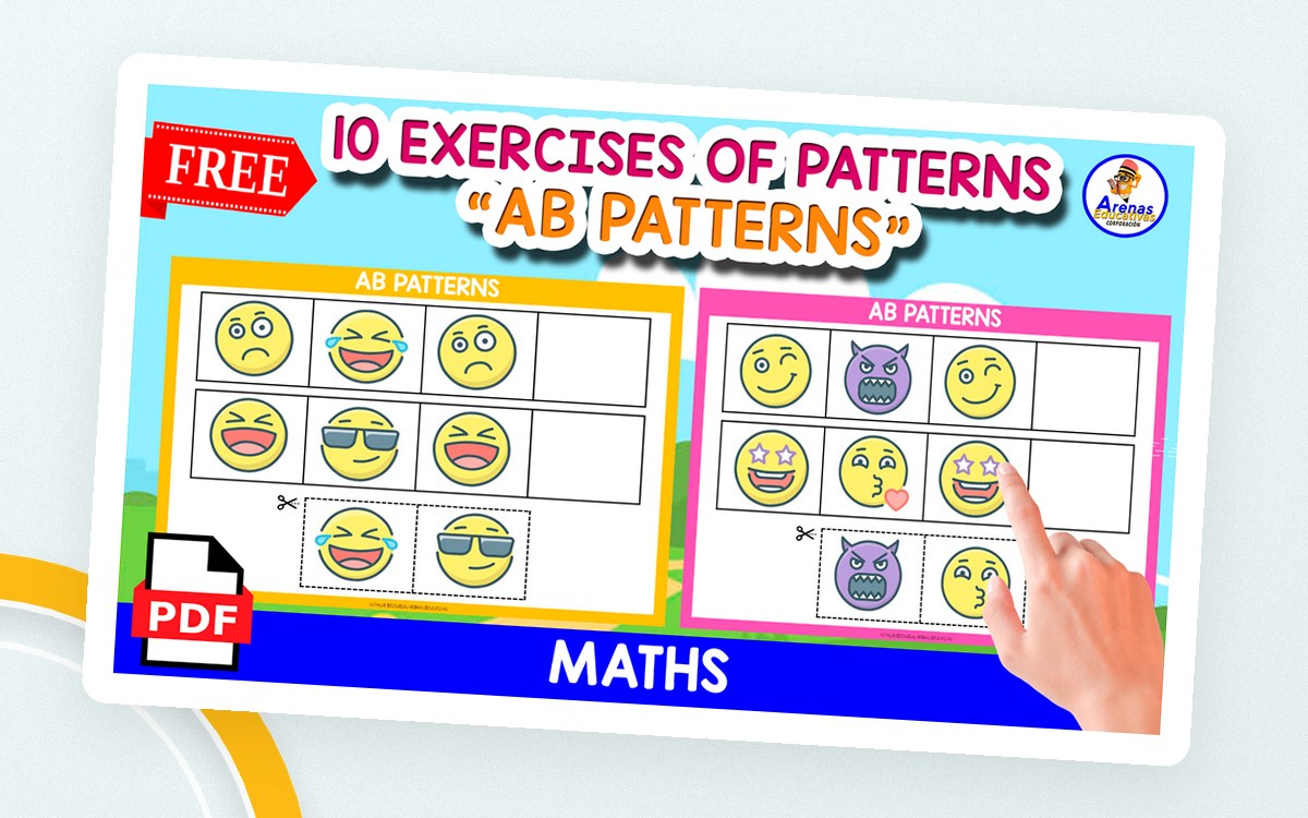 Emoji AB Patterns cover showing colorful face sequences in boxed worksheet rows.