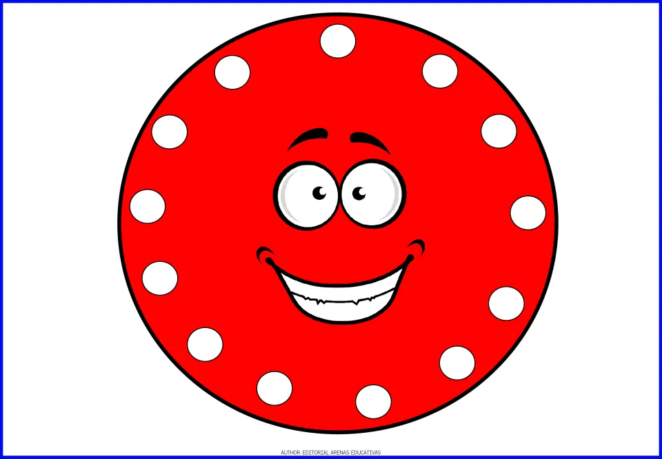 Circle card in the shape fingerpainting resource: a red circle with a smiling face and white painting dots
