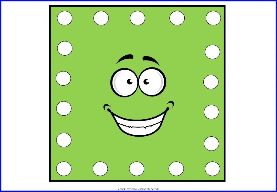 Square card in the shape fingerpainting resource: a light green square with a face and white painting dots