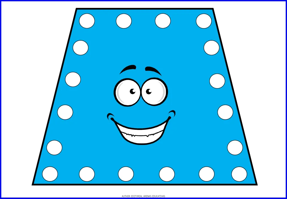 Trapezoid card in the shape fingerpainting resource: a blue trapezoid with a face and white painting dots