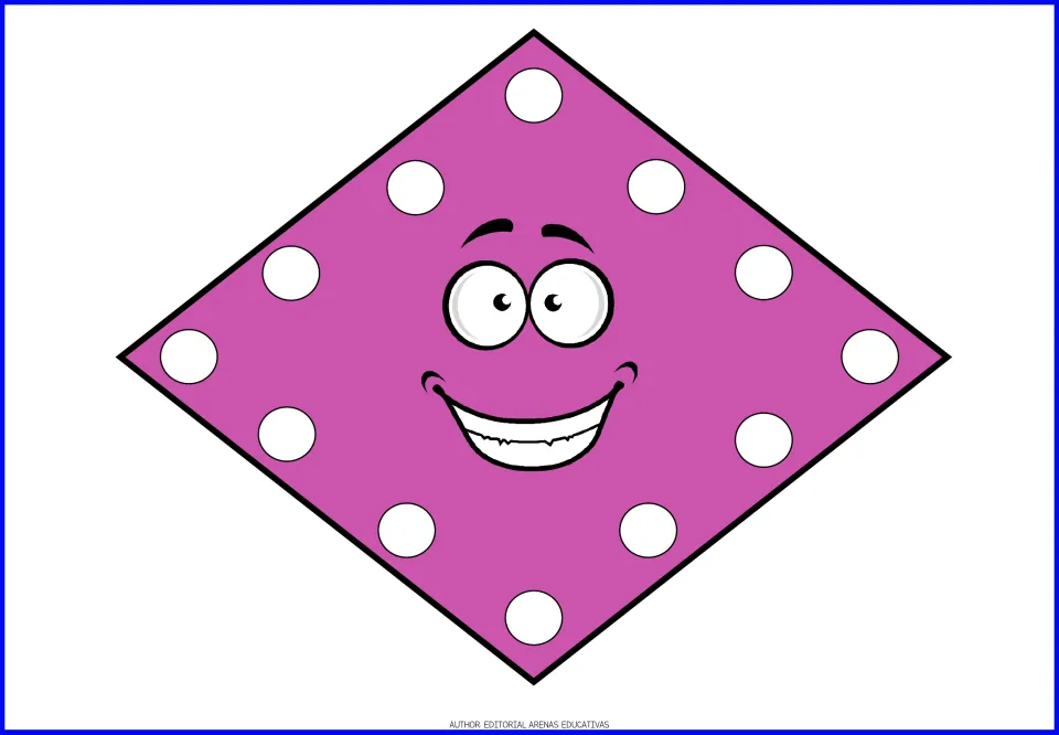 Rhombus card in the shape fingerpainting resource: a purple rhombus with a face and white painting dots