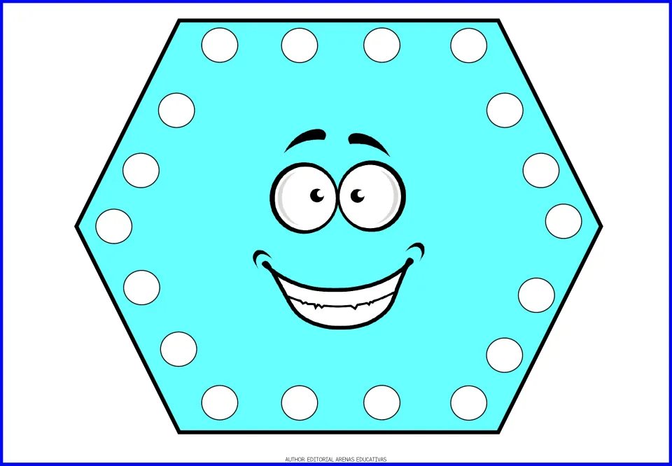 Hexagon card in the shape fingerpainting resource: a light blue hexagon with a face and white painting dots
