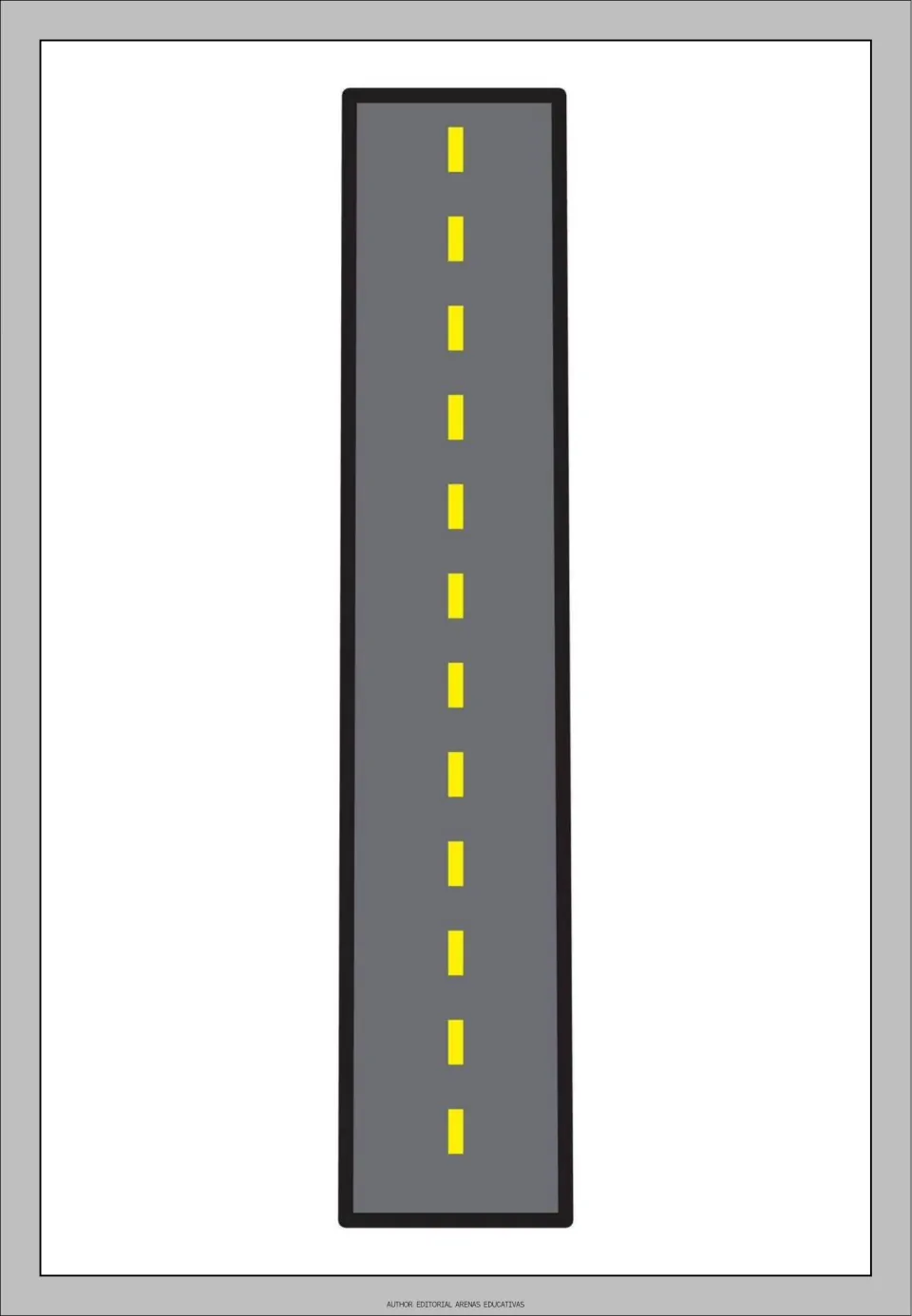 Number 1 tracing flashcard from the road-themed set, showing a gray road shaped like 1 for number practice