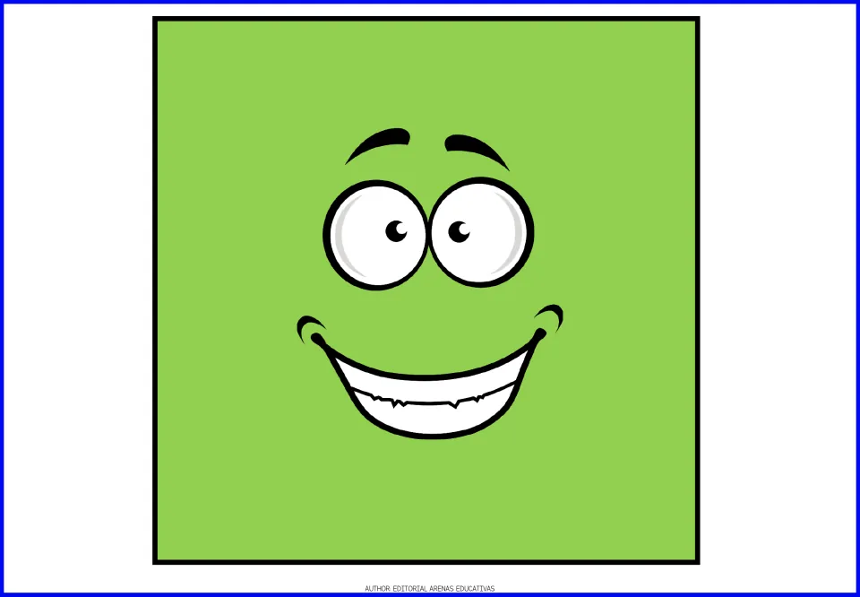 Square flashcard in the geometric shape set, showing one green square with a smiling face for shape recognition