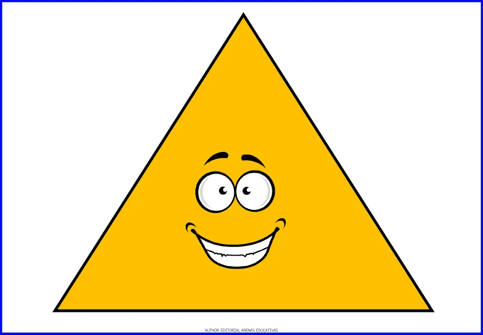 Triangle flashcard in the geometric shape set, showing a golden yellow triangle with a smiling face