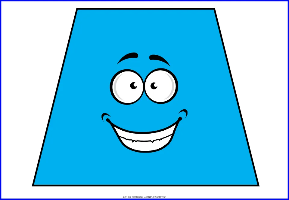 Trapezoid flashcard in the geometric shape set, showing one blue trapezoid with a smiling face