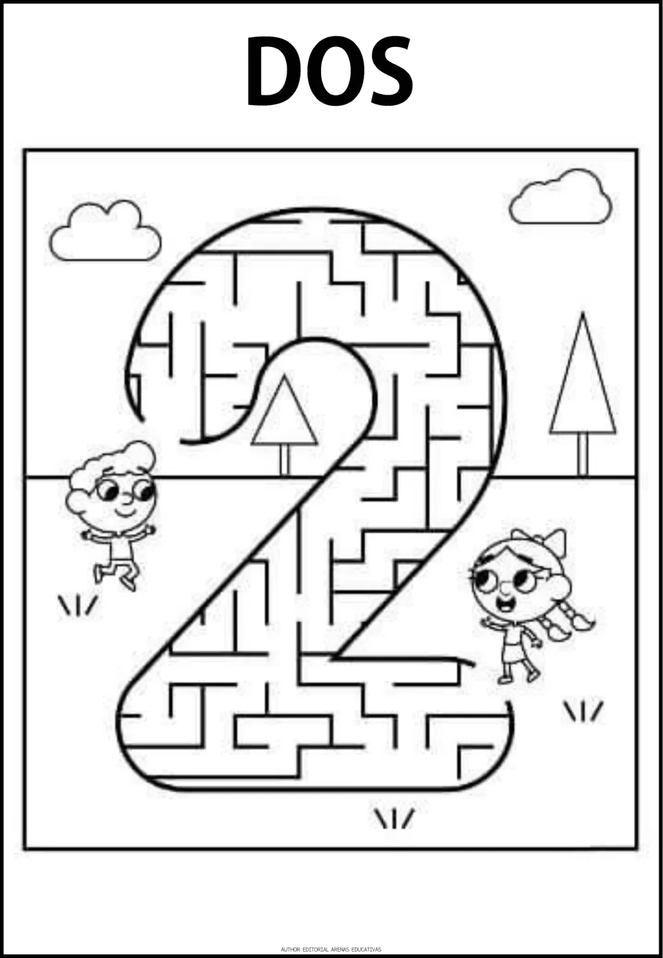 Number 2 maze labeled DOS (two), the second numeral maze in the resource, with a path through the numeral