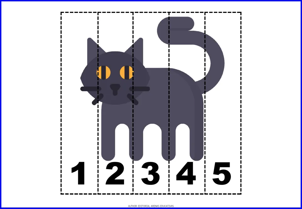 Black cat number puzzle in the Halloween resource, split into five pieces labeled 1–5 for number practice