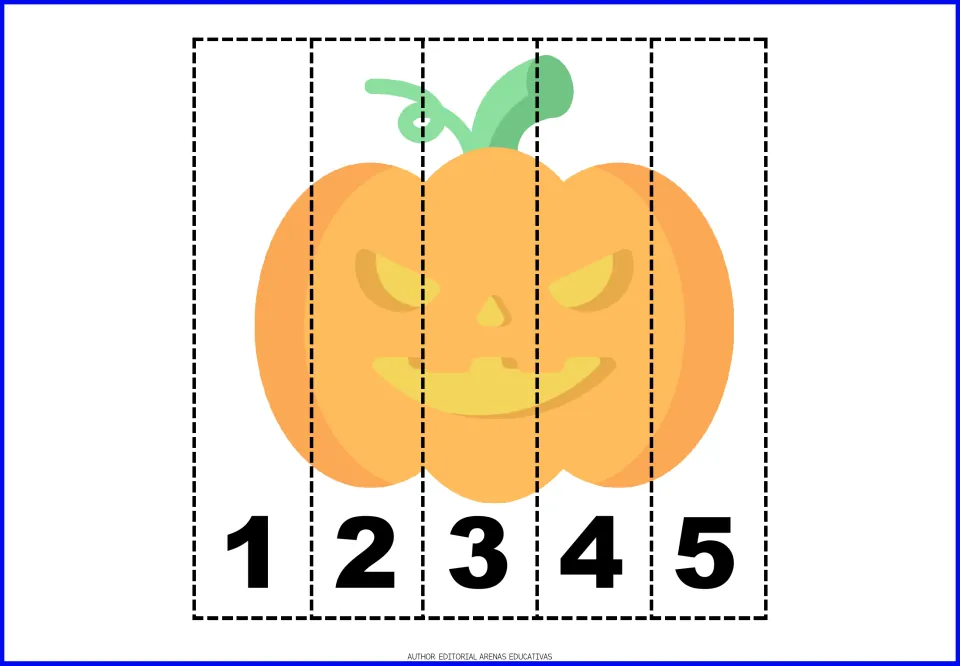 Jack-o'-lantern number puzzle in the Halloween resource, split into five pieces labeled 1–5 for number practice