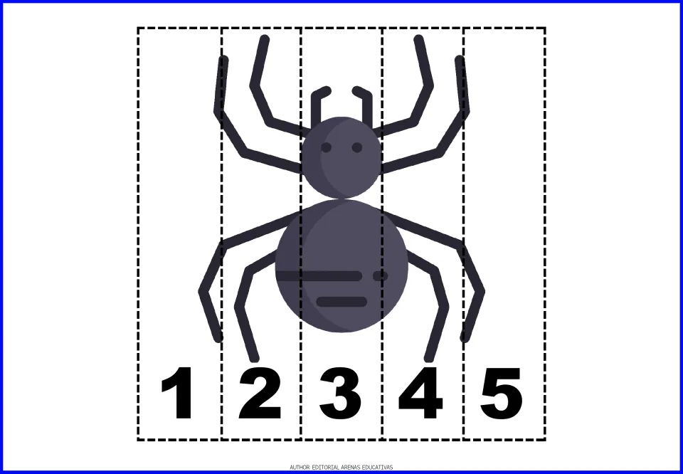 Spider number puzzle in the Halloween resource, split into five pieces labeled 1–5 for number practice