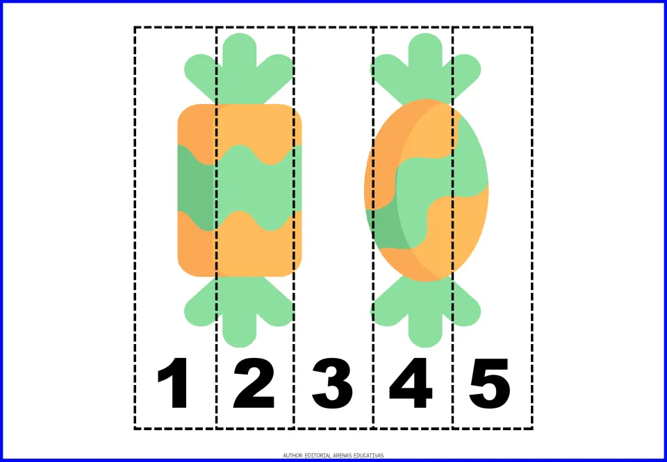 Wrapped candy number puzzle in the Halloween resource, split into five pieces labeled 1–5 for number practice