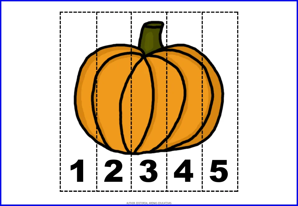 Thanksgiving number puzzle 9: an orange pumpkin with a green stem, in five pieces numbered 1 through 5