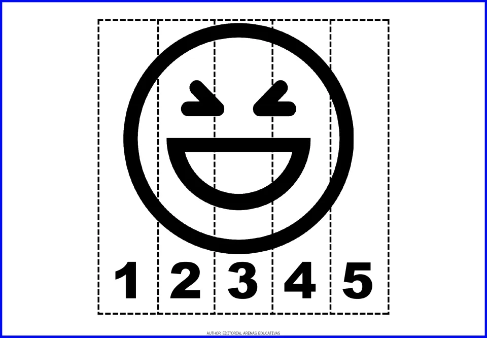 Emotion-face number puzzle 1: a laughing face with squeezed-shut eyes on five pieces numbered 1 through 5
