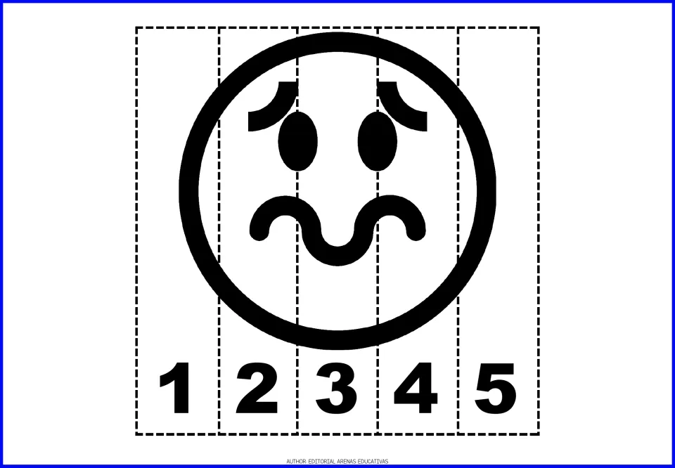 Emotion-face number puzzle 2: a worried face with raised eyebrows and a wavy mouth on pieces numbered 1–5