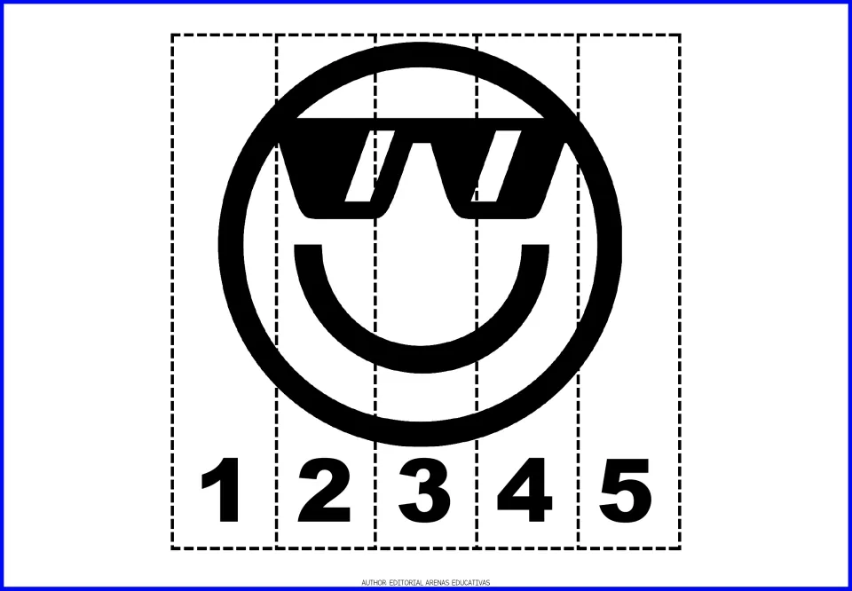 Emotion-face number puzzle 5: a smiling face wearing sunglasses on five pieces numbered 1 through 5