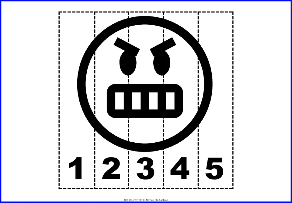 Emotion-face number puzzle 8: an angry face with slanted eyebrows and bared teeth on pieces numbered 1–5