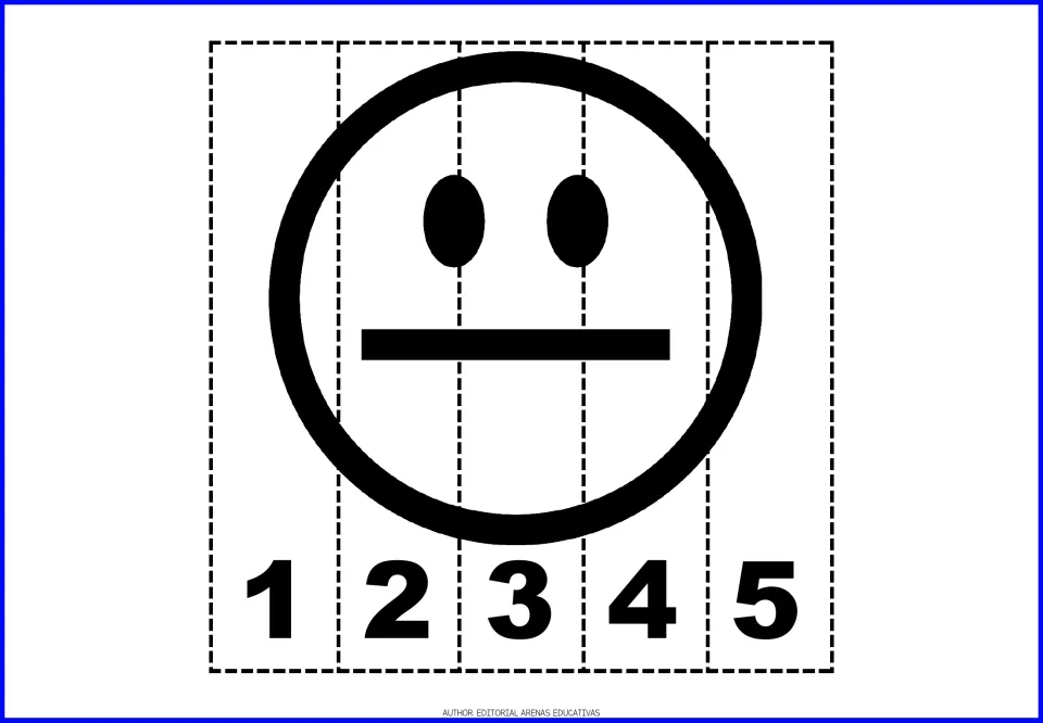 Emotion-face number puzzle 9: a neutral face with oval eyes and a straight mouth on pieces numbered 1–5