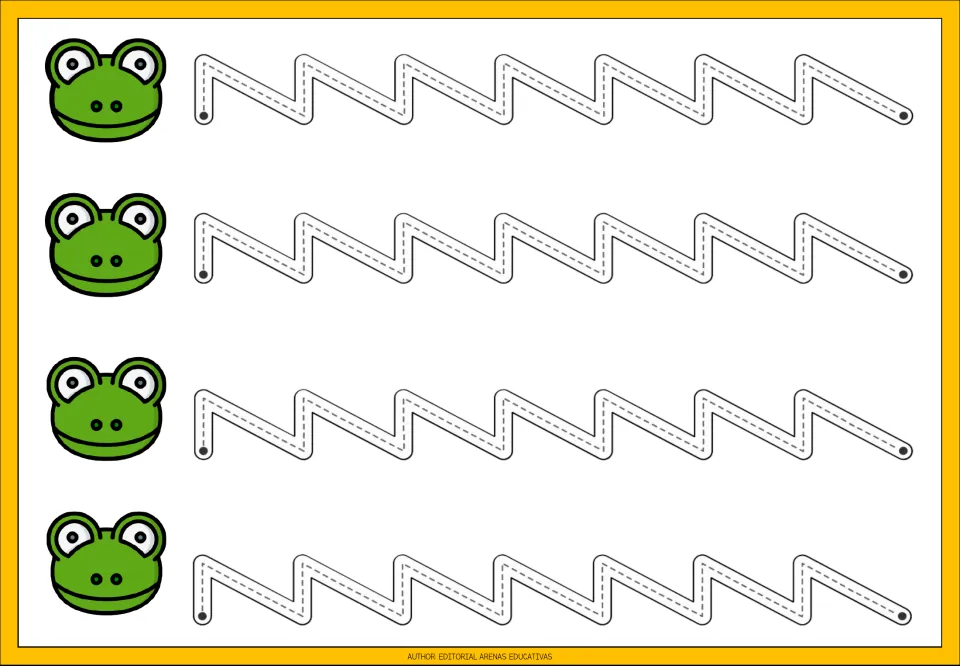 Tracing practice sheet 1: four repeated paths combining short upward strokes with long downward diagonals