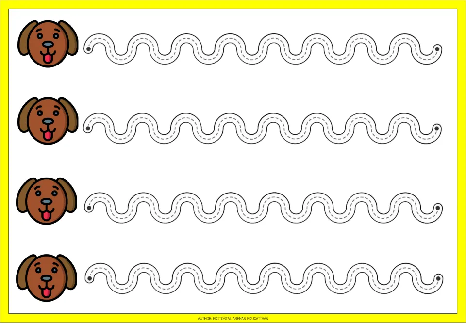 Tracing practice sheet 4: four repeated wavy paths made of evenly alternating rounded peaks and valleys