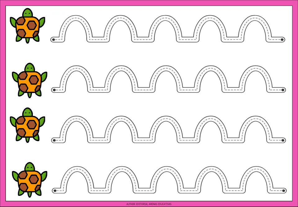 Tracing practice sheet 8: four repeated paths of upward rounded arches connected by short horizontal strokes