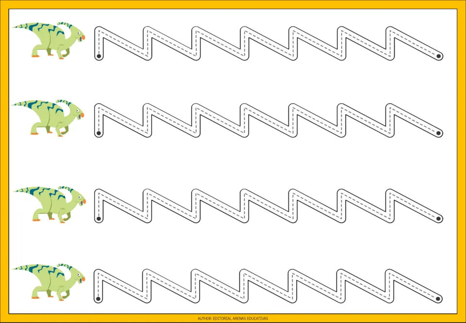Tracing practice sheet 1: four repeated paths combining short vertical strokes and long downward diagonals