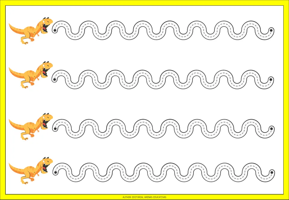 Tracing practice sheet 4: four repeated wavy paths with rounded rises and dips for continuous curve practice