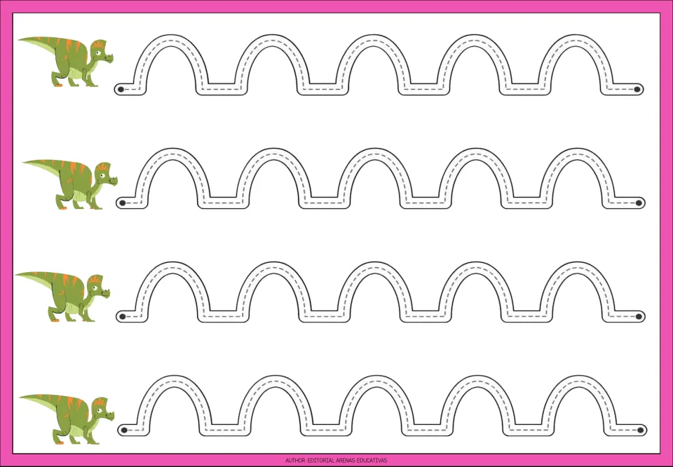 Tracing practice sheet 8: four repeated paths of upward rounded arches connected by short horizontal strokes