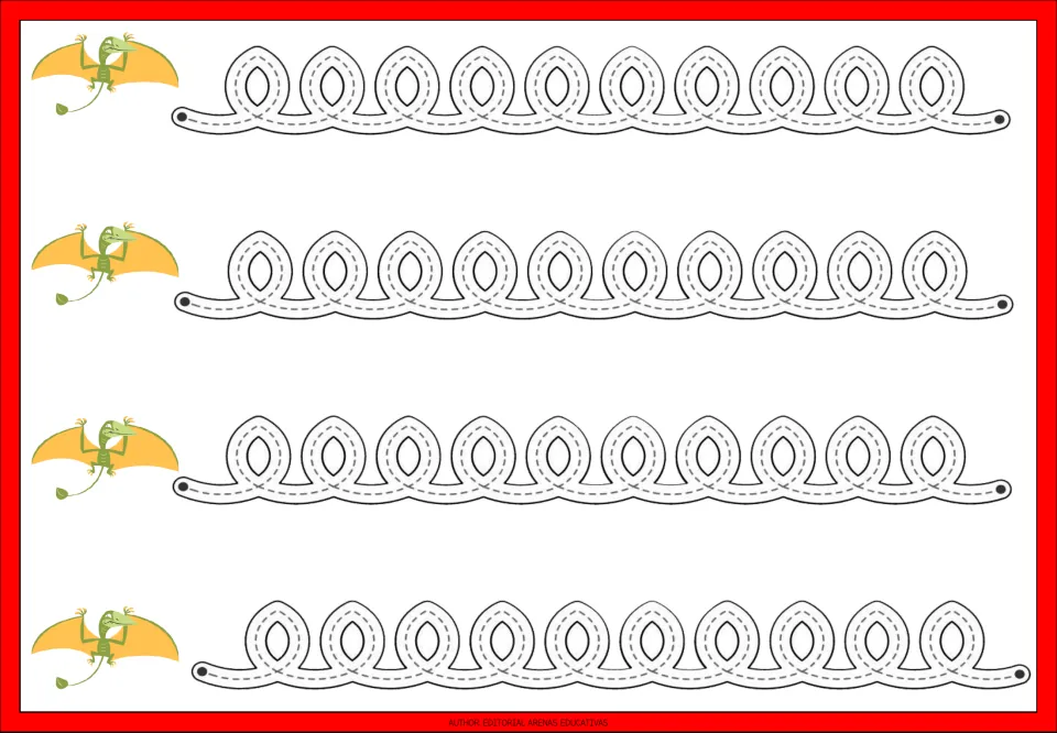 Tracing practice sheet 9: four repeated paths of connected upright loops for practicing continuous looping strokes