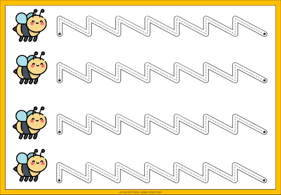 Tracing practice sheet 1 of the nine shown: four repeated paths combining short upward and long diagonal strokes
