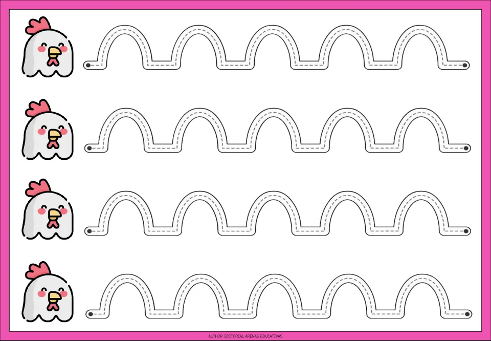 Tracing practice sheet 8 of the nine shown: four repeated paths of upward arches joined by short horizontal strokes