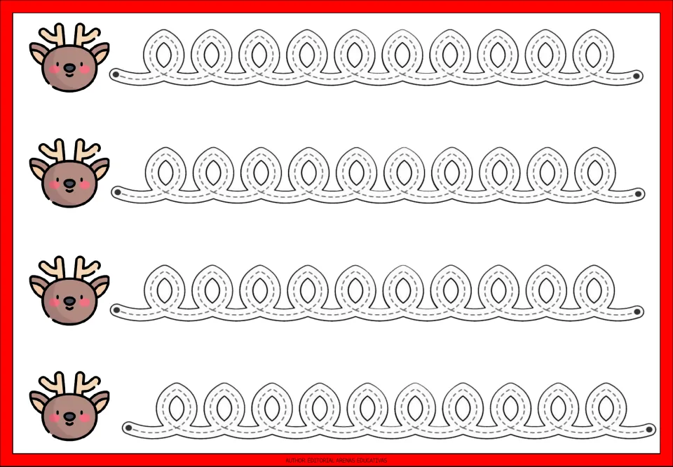 Tracing practice sheet 9 of the nine shown: four repeated paths of connected upright loops for stroke practice