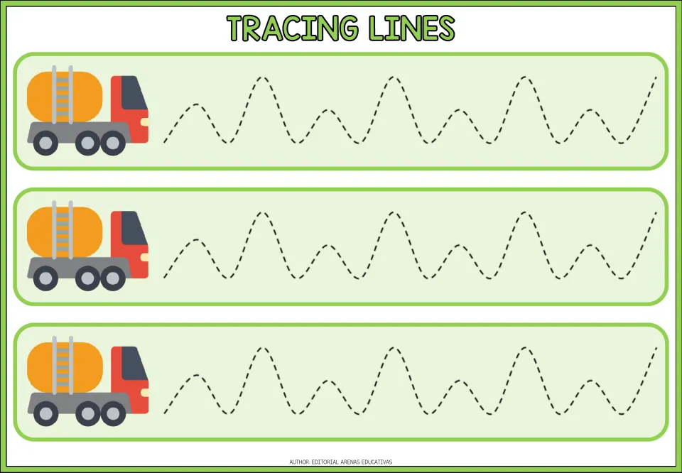Tall and short waves: students trace dashed curves that alternate high and low peaks from a tanker truck, three times