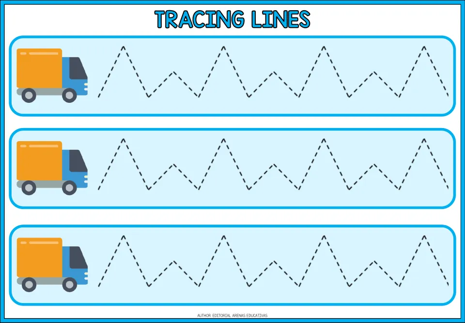 Tall-short zigzags: students trace dashed paths alternating big and small peaks from a delivery truck, three times