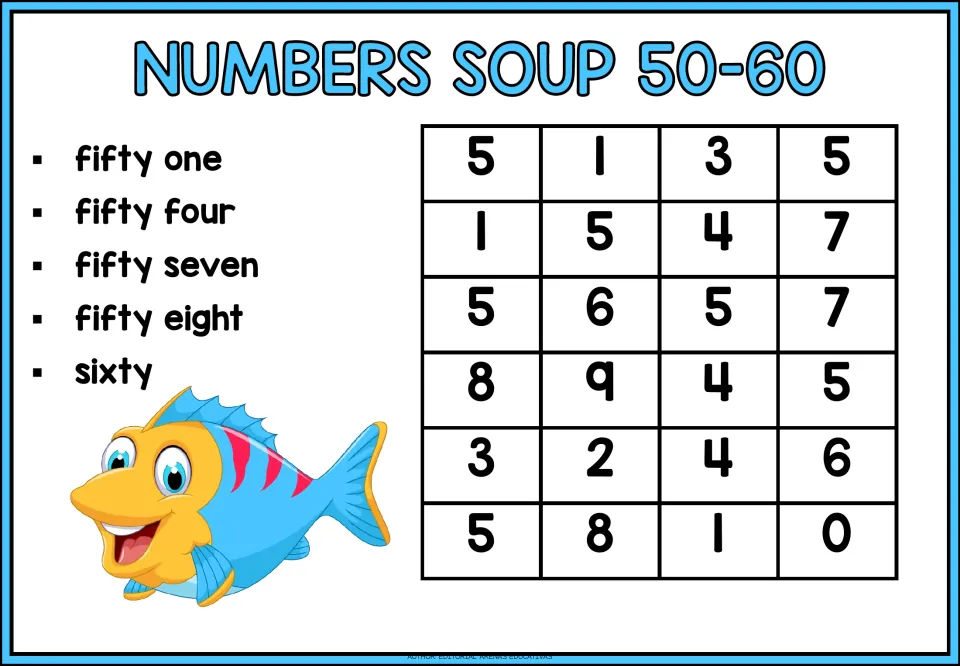 Number search for 50–60: find numerals matching fifty-one, fifty-four, fifty-seven, fifty-eight, and sixty.