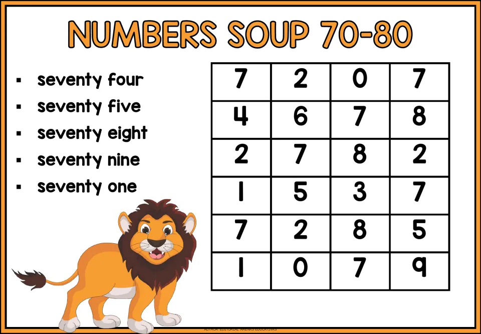 Number search for 70–80: targets are seventy-four, seventy-five, seventy-eight, seventy-nine, and seventy-one.